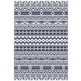 Reversible Outdoor Rug, Waterproof Plastic Straw With Carry Bag, 6 X 9, Blue  White Geometric (Option: Blue)