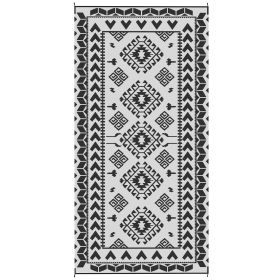 Reversible Outdoor Rug, Waterproof Plastic Straw With Carry Bag, 9 X 18, Black & White Rhombus Patchwork (Option: Black)